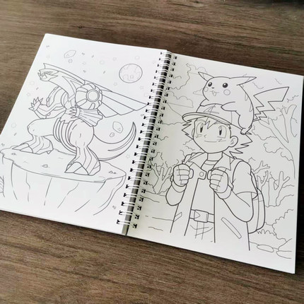 自制 宝可梦 精灵复古古早动漫涂色画填色书马克笔彩铅上色用线稿