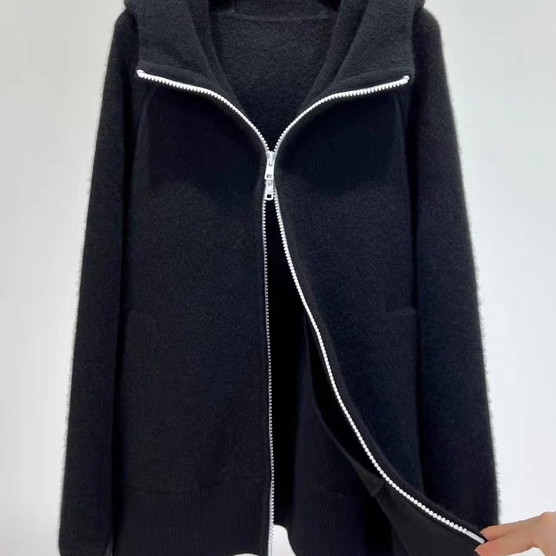 【价格私询】september特种纱圈圈山羊绒连帽双拉链开衫毛衣外套