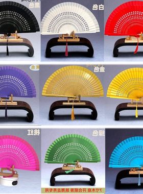 红色折扇黄色黑纯色紫厂家直销扇子表演走秀旗袍木扇双面金白扇