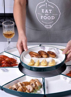 墨羽轻奢陶瓷团圆拼盘家庭聚餐扇形盘子组合礼盒裕行陶瓷餐具套装