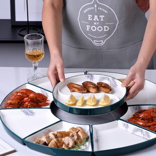 墨羽轻奢陶瓷团圆拼盘家庭聚餐扇形盘子组合礼盒裕行陶瓷餐具套装