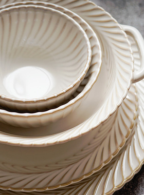 欧式浮雕陶瓷餐具日式复古陶瓷吃饭碗面碗汤碗家用炒菜盘子鱼盘