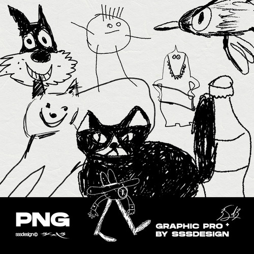 卡通儿童趣味抽象怪异粗糙不规则艺术手写涂鸦手绘简笔画插画素材