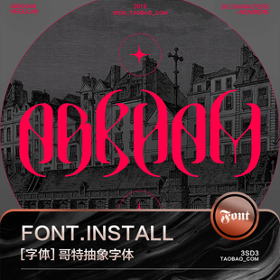 3SD3地下刀锋艺术抽象酸性哥特科幻未来风PSAI英文字体安装包素材