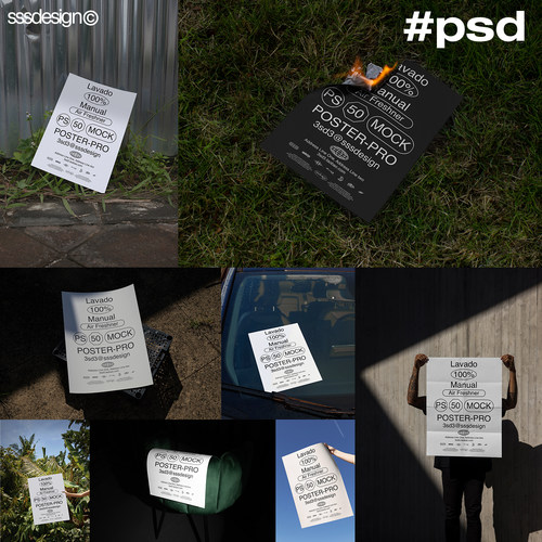 SSSDESIGN高级简约暗黑户外工业场景手持海报作品展示样机PSD素材