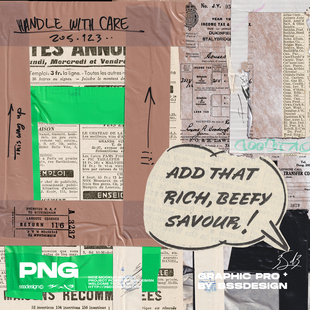 3SD3 复古撕裂纸板纸张不干胶西文英文老报纸裁剪免扣PNG图片素材