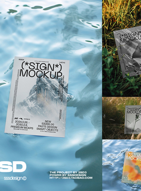 SSSDESIGN户外草地水面草丛岩石池塘海报卡片展示MOCKUPS样机素材