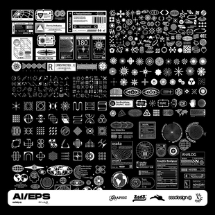3SD3 机能科技赛博朋克未来机械工业游戏抽象Y2K图标形矢量AI素材