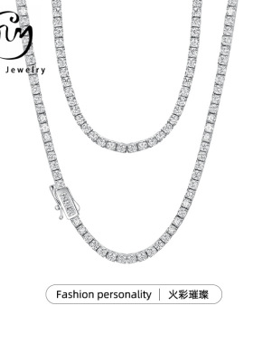 S925纯银莫桑石网球项链欧美时尚百搭ins风高级感闪耀饰品