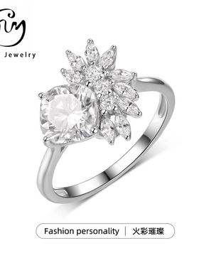 S925银肥方莫桑石戒指花瓣排镶设计感显大显闪女爆款热卖款