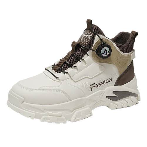 高帮男鞋秋季新款旋转纽扣运动鞋子男潮流百搭厚底增高休闲老爹鞋