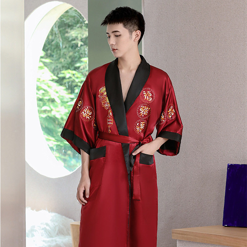 남성용 양면 용 가운 일본식 레이스 업 목욕 가운 남녀 당나라 양복 가디건 잠옷 민족 스타일 홈 잠옷 성능 의류