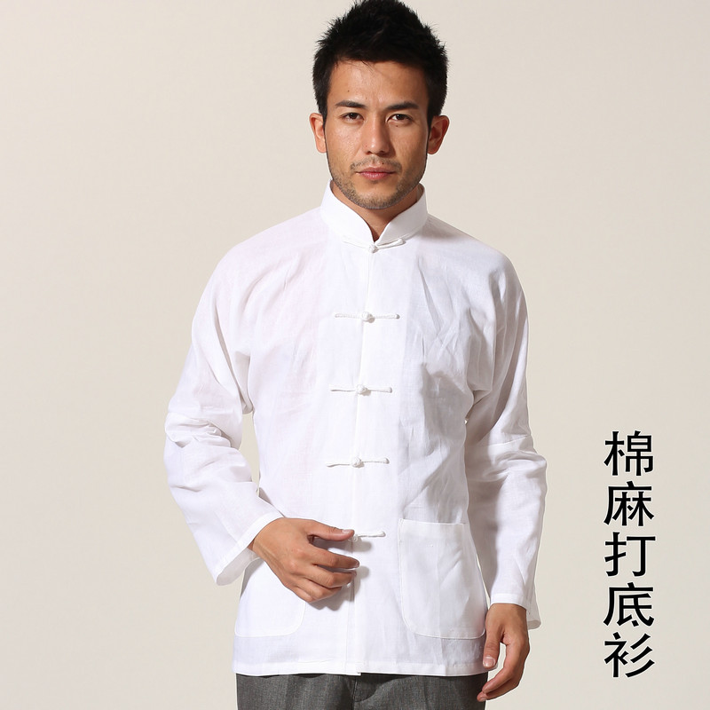 薄款棉麻搭配打底衫白色休闲衬衣