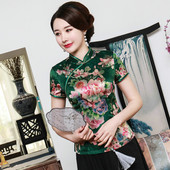 旗袍上衣改良复古唐装 中国风短袖 女装 汉服夏装 盘扣中式 日常茶艺服
