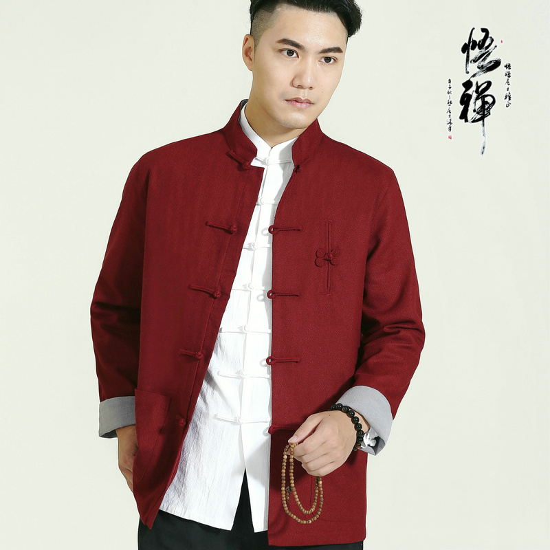 棉麻青年立领汉服禅修居士唐装