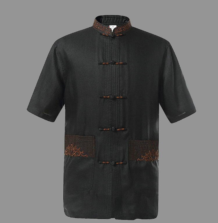 香云纱唐装短袖衬衣夏季莨绸真丝