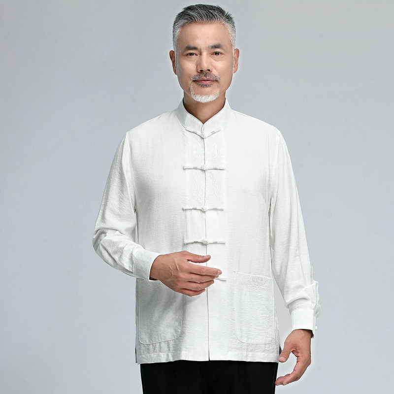 中国风薄款唐装男士长袖棉麻上衣男青年禅修休闲居士工作打底衬衣
