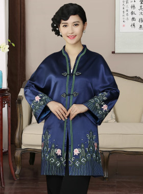 妈妈装唐装风衣外套女绣花中国风