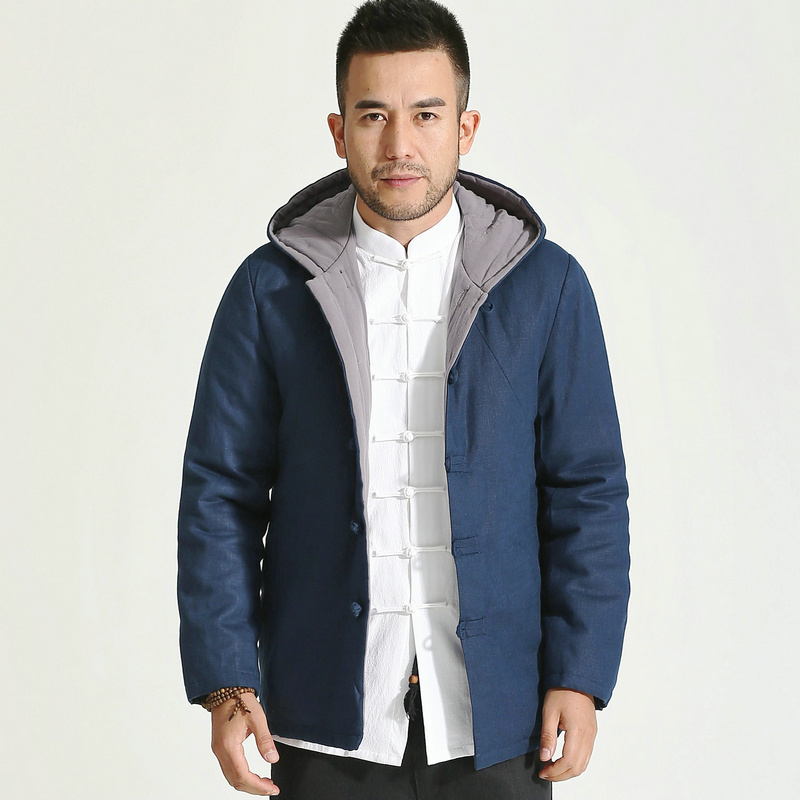 男青年带帽棉麻长袖居士服外套