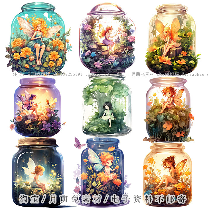 梦幻童话瓶中小精灵插画海报装饰剪贴画手账png设计素材