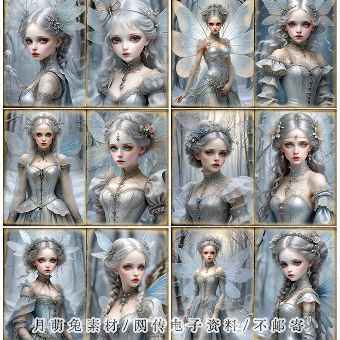 童话唯美冬季银发精灵公主jpg图片junk journal垃圾手账素材