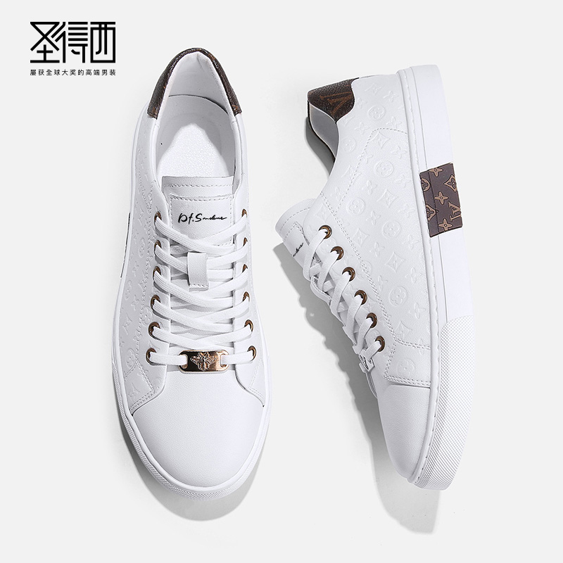 圣得西男鞋2025年夏季新款男士中青年二层牛皮商务休闲板鞋小白鞋