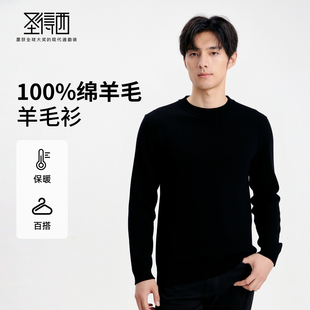 亲肤薄羊毛衫 圣得西男士 2025秋休闲百搭圆领毛衣 100%绵羊毛