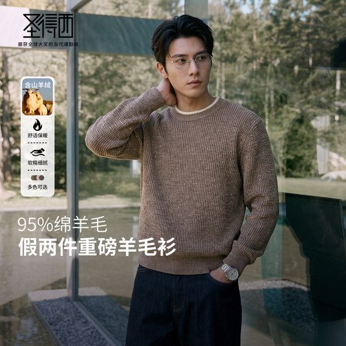 圣得西山羊绒男圆领针织衫秋冬
