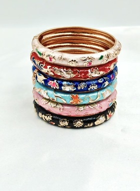 景区热卖老北京景泰蓝手镯开口珐琅彩时尚古风同款手环首饰云锦