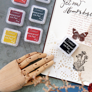 小方块彩色布用印泥可爱印章帆布可用印台DIY手账橡皮砖印章