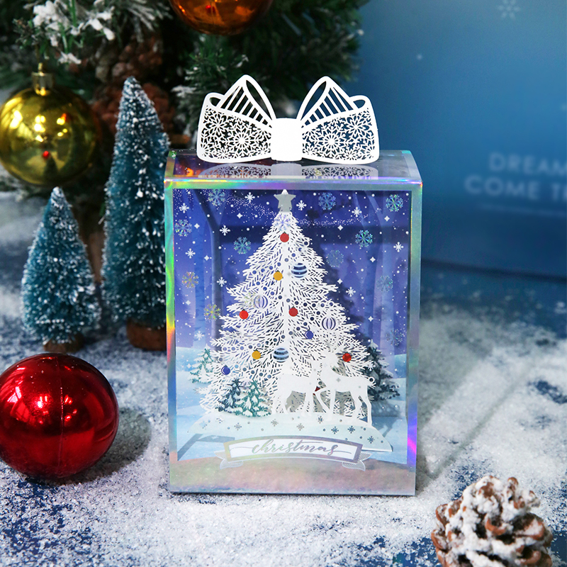 圣诞立体贺卡镂空礼物卡片送闺蜜节日送礼手写感谢祝福礼品卡小卡