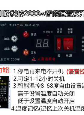 川路科技2000瓦智能语音双开温控器火桶电火箱调温220伏开关黑色
