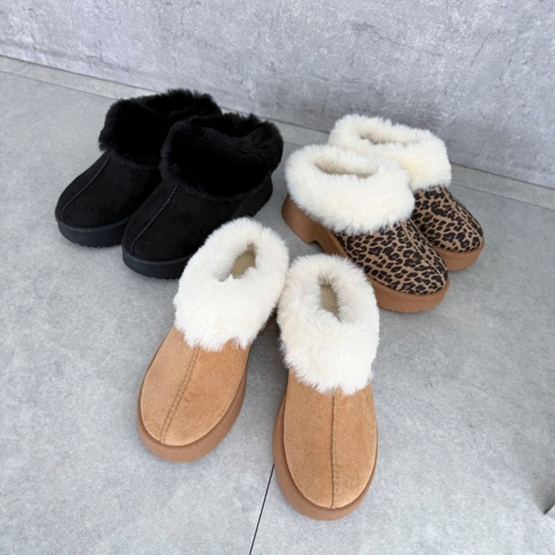 可爱毛毛拖！复古豹纹加绒保暖厚底增高日系棉鞋毛毛鞋雪地靴