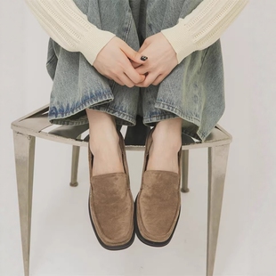 K*F早春新品！复古老钱风极简出口小众绒面日系女鞋乐福鞋牛津鞋