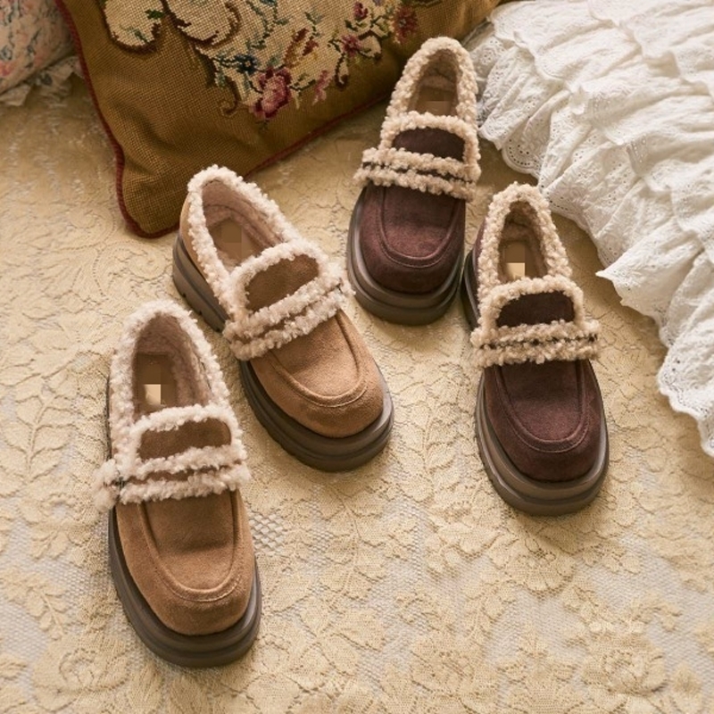 Fint可爱毛毛鞋!法式复古加绒保暖羊羔毛日系女鞋制服鞋乐福鞋
