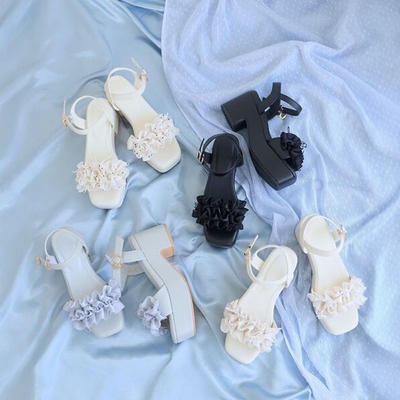 MJ甜美荷叶边厚底增高日系凉鞋