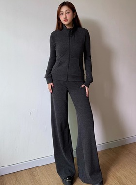 Wild Mi 25秋季新款灰色阔腿裤女高腰直筒裤宽松显瘦百搭休闲长裤