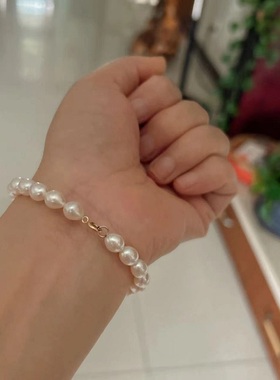 小红书同款7-8mm天然淡水珍珠手链女美国保金工艺强光小灯泡手串