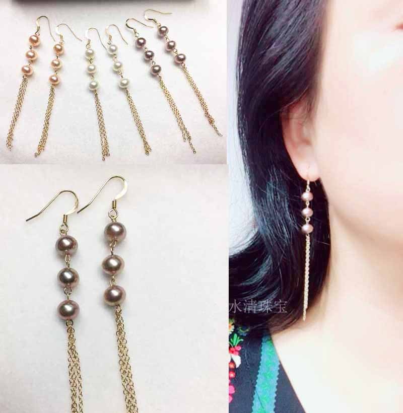 气质珍珠流苏长款耳环注金百搭女