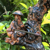 柳工坊黑珊瑚海柳血柳活柳雕刻件家饰办公收藏礼物姜太公钓鱼 包邮