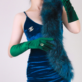 40cm墨绿色金丝绒手套女长款 赫本风复古优雅晚宴礼服拍照秋冬保暖