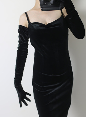 丝绒长手套  70cm特长款黑色过肘超长女款高弹性天鹅绒金丝绒触屏