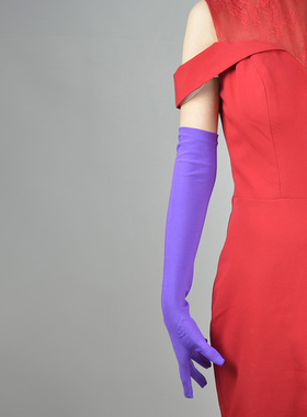 防晒手套 触屏50cm加长款紫色女款过肘高弹性超薄夏季透气排汗