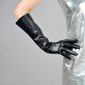 触屏长手套 漆皮仿真皮仿皮羊皮PU触屏功能女黑色 40cm加长款