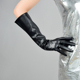 触屏长手套 40cm加长款 漆皮仿真皮仿皮羊皮PU触屏功能女黑色