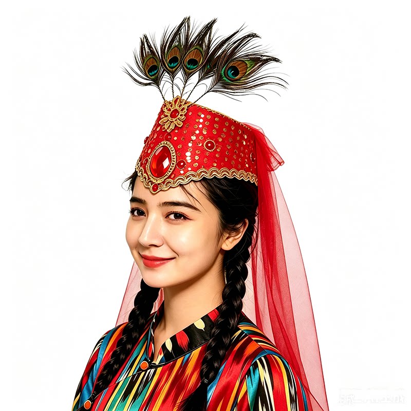 裸帽美丽娅新疆舞帽子船型舞台演出纱巾帽亮片适大部分脸型女士