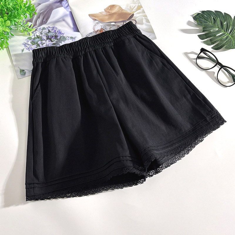 蕾丝花边黑色休闲运动短裤女夏季