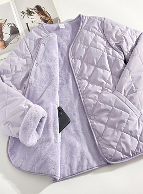 紫色内搭神器冬季加绒加厚棉衣女内胆保暖小棉袄双面穿棉服外套