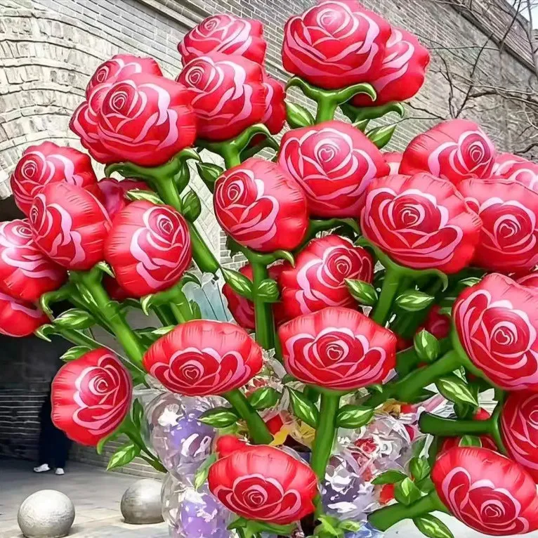 新款超大号4D生日装饰派对气球立体玫瑰花卡通铝膜立体椰树气球