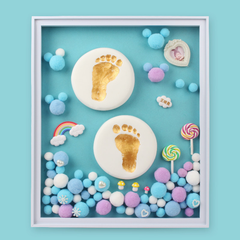12寸立体防尘罩手足印泥套装婴儿手脚印宝宝手印泥礼品新生胎毛